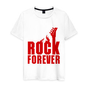 Мужская футболка хлопок с принтом Rock Forever (Рок Навсегда) в Тюмени, 100% хлопок | прямой крой, круглый вырез горловины, длина до линии бедер, слегка спущенное плечо. | Тематика изображения на принте: гитара