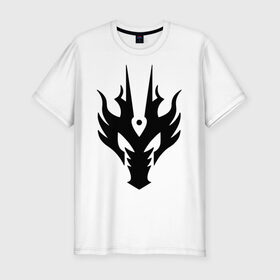 Мужская футболка премиум с принтом Маска дракона в Тюмени, 92% хлопок, 8% лайкра | приталенный силуэт, круглый вырез ворота, длина до линии бедра, короткий рукав | голова | дракон | маска | схематичный | тату