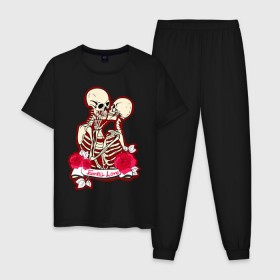 Мужская пижама хлопок с принтом Вечная любовь в Тюмени, 100% хлопок | брюки и футболка прямого кроя, без карманов, на брюках мягкая резинка на поясе и по низу штанин
 | скелет
