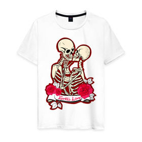 Мужская футболка хлопок с принтом Вечная любовь в Тюмени, 100% хлопок | прямой крой, круглый вырез горловины, длина до линии бедер, слегка спущенное плечо. | скелет