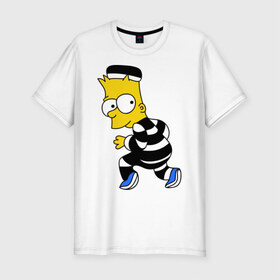 Мужская футболка премиум с принтом Барт Симпсон в Тюмени, 92% хлопок, 8% лайкра | приталенный силуэт, круглый вырез ворота, длина до линии бедра, короткий рукав | барт | заключенный | симпсон