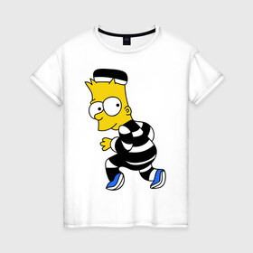 Женская футболка хлопок с принтом Барт Симпсон в Тюмени, 100% хлопок | прямой крой, круглый вырез горловины, длина до линии бедер, слегка спущенное плечо | барт | заключенный | симпсон