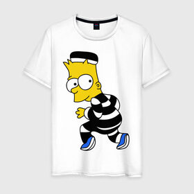 Мужская футболка хлопок с принтом Барт Симпсон в Тюмени, 100% хлопок | прямой крой, круглый вырез горловины, длина до линии бедер, слегка спущенное плечо. | барт | заключенный | симпсон