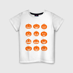 Детская футболка хлопок с принтом Тыквы в Тюмени, 100% хлопок | круглый вырез горловины, полуприлегающий силуэт, длина до линии бедер | Тематика изображения на принте: halloween | helloween | день всех святых | праздники | темные | тыквы | хэллоуин