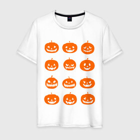 Мужская футболка хлопок с принтом Тыквы в Тюмени, 100% хлопок | прямой крой, круглый вырез горловины, длина до линии бедер, слегка спущенное плечо. | halloween | helloween | день всех святых | праздники | темные | тыквы | хэллоуин