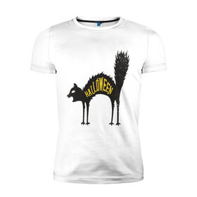 Мужская футболка премиум с принтом Черный кот в Тюмени, 92% хлопок, 8% лайкра | приталенный силуэт, круглый вырез ворота, длина до линии бедра, короткий рукав | 
