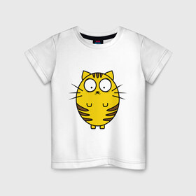 Детская футболка хлопок с принтом Пузатый котенок в Тюмени, 100% хлопок | круглый вырез горловины, полуприлегающий силуэт, длина до линии бедер | кот | круглый | милый | овальный | пузатый | толстый