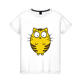 Женская футболка хлопок с принтом Пузатый котенок в Тюмени, 100% хлопок | прямой крой, круглый вырез горловины, длина до линии бедер, слегка спущенное плечо | кот | круглый | милый | овальный | пузатый | толстый