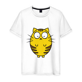Мужская футболка хлопок с принтом Пузатый котенок в Тюмени, 100% хлопок | прямой крой, круглый вырез горловины, длина до линии бедер, слегка спущенное плечо. | кот | круглый | милый | овальный | пузатый | толстый