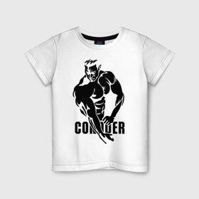 Детская футболка хлопок с принтом Conquer в Тюмени, 100% хлопок | круглый вырез горловины, полуприлегающий силуэт, длина до линии бедер | 