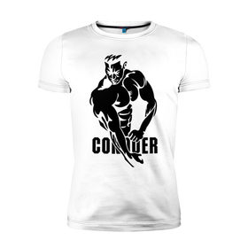 Мужская футболка премиум с принтом Conquer в Тюмени, 92% хлопок, 8% лайкра | приталенный силуэт, круглый вырез ворота, длина до линии бедра, короткий рукав | Тематика изображения на принте: 