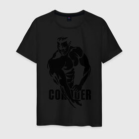 Мужская футболка хлопок с принтом Conquer в Тюмени, 100% хлопок | прямой крой, круглый вырез горловины, длина до линии бедер, слегка спущенное плечо. | 