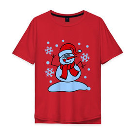 Мужская футболка хлопок Oversize с принтом Забавный снеговик в Тюмени, 100% хлопок | свободный крой, круглый ворот, “спинка” длиннее передней части | забавный | милый | новый год | снег | снеговик | шапка