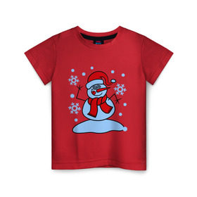 Детская футболка хлопок с принтом Забавный снеговик в Тюмени, 100% хлопок | круглый вырез горловины, полуприлегающий силуэт, длина до линии бедер | забавный | милый | новый год | снег | снеговик | шапка
