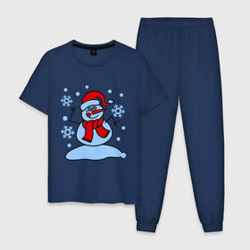 Мужская пижама хлопок с принтом Забавный снеговик в Тюмени, 100% хлопок | брюки и футболка прямого кроя, без карманов, на брюках мягкая резинка на поясе и по низу штанин
 | забавный | милый | новый год | снег | снеговик | шапка