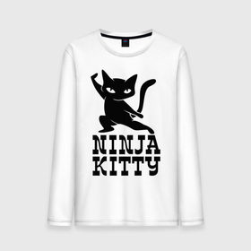 Мужской лонгслив хлопок с принтом Ninja kitty в Тюмени, 100% хлопок |  | Тематика изображения на принте: cat | kitty | ninja | киса | кот | котенок | кошка | ниндзя | нинзя
