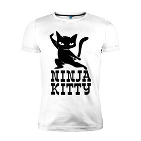 Мужская футболка премиум с принтом Ninja kitty в Тюмени, 92% хлопок, 8% лайкра | приталенный силуэт, круглый вырез ворота, длина до линии бедра, короткий рукав | cat | kitty | ninja | киса | кот | котенок | кошка | ниндзя | нинзя