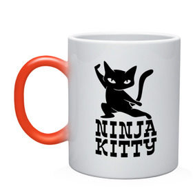 Кружка хамелеон с принтом Ninja kitty в Тюмени, керамика | меняет цвет при нагревании, емкость 330 мл | Тематика изображения на принте: cat | kitty | ninja | киса | кот | котенок | кошка | ниндзя | нинзя