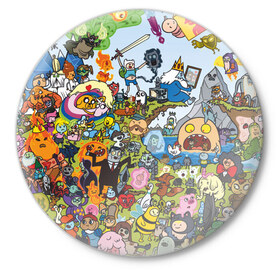 Значок с принтом Мир Adventure Time в Тюмени,  металл | круглая форма, металлическая застежка в виде булавки | Тематика изображения на принте: 