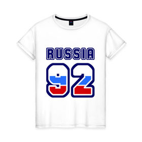 Женская футболка хлопок с принтом Russia - 92 (Севастополь) в Тюмени, 100% хлопок | прямой крой, круглый вырез горловины, длина до линии бедер, слегка спущенное плечо | 