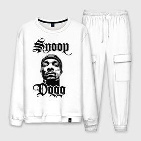 Мужской костюм хлопок с принтом Snoop Dogg в Тюмени, 100% хлопок | на свитшоте круглая горловина, мягкая резинка по низу. Брюки заужены к низу, на них два вида карманов: два “обычных” по бокам и два объемных, с клапанами, расположенные ниже линии бедра. Брюки с мягкой трикотажной резинкой на поясе и по низу штанин. В поясе для дополнительного комфорта — широкие завязки | rap | snoop dogg | музыка | рэп | снуп дог