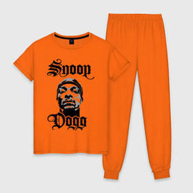 Женская пижама хлопок с принтом Snoop Dogg в Тюмени, 100% хлопок | брюки и футболка прямого кроя, без карманов, на брюках мягкая резинка на поясе и по низу штанин | rap | snoop dogg | музыка | рэп | снуп дог