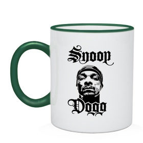 Кружка двухцветная с принтом Snoop Dogg в Тюмени, керамика | объем — 330 мл, диаметр — 80 мм. Цветная ручка и кайма сверху, в некоторых цветах — вся внутренняя часть | rap | snoop dogg | музыка | рэп | снуп дог