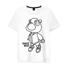 Мужская футболка хлопок с принтом kanye west в Тюмени, 100% хлопок | прямой крой, круглый вырез горловины, длина до линии бедер, слегка спущенное плечо. | kanye west | rap | кани вест | медведь | музыка | рэп