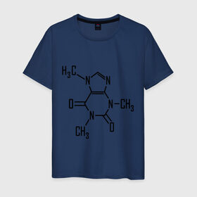 Мужская футболка хлопок с принтом Кофеин формула в Тюмени, 100% хлопок | прямой крой, круглый вырез горловины, длина до линии бедер, слегка спущенное плечо. | бодрость | кофе | кофеин | утро | формула
