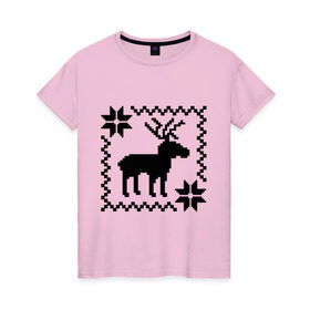 Женская футболка хлопок с принтом Новогодний узор олень в Тюмени, 100% хлопок | прямой крой, круглый вырез горловины, длина до линии бедер, слегка спущенное плечо | новый год | олень | рождество | свитер | узор