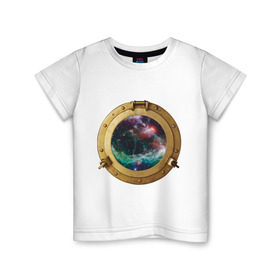 Детская футболка хлопок с принтом Иллюминатор в космос в Тюмени, 100% хлопок | круглый вырез горловины, полуприлегающий силуэт, длина до линии бедер | space | иллюминатор | космос | окно
