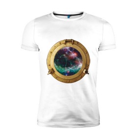 Мужская футболка премиум с принтом Иллюминатор в космос в Тюмени, 92% хлопок, 8% лайкра | приталенный силуэт, круглый вырез ворота, длина до линии бедра, короткий рукав | space | иллюминатор | космос | окно
