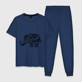 Мужская пижама хлопок с принтом Слоник узор в Тюмени, 100% хлопок | брюки и футболка прямого кроя, без карманов, на брюках мягкая резинка на поясе и по низу штанин
 | слон