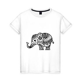 Женская футболка хлопок с принтом Слоник узор в Тюмени, 100% хлопок | прямой крой, круглый вырез горловины, длина до линии бедер, слегка спущенное плечо | слон