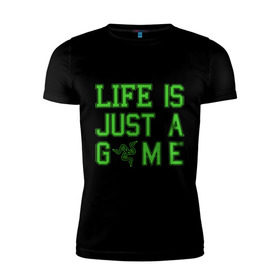 Мужская футболка премиум с принтом Life is just a game в Тюмени, 92% хлопок, 8% лайкра | приталенный силуэт, круглый вырез ворота, длина до линии бедра, короткий рукав | Тематика изображения на принте: razer