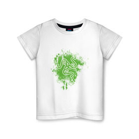 Детская футболка хлопок с принтом Razer logo green в Тюмени, 100% хлопок | круглый вырез горловины, полуприлегающий силуэт, длина до линии бедер | razer
