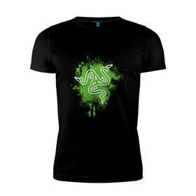 Мужская футболка премиум с принтом Razer logo green в Тюмени, 92% хлопок, 8% лайкра | приталенный силуэт, круглый вырез ворота, длина до линии бедра, короткий рукав | razer
