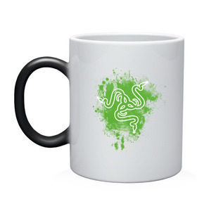 Кружка хамелеон с принтом Razer logo green в Тюмени, керамика | меняет цвет при нагревании, емкость 330 мл | razer
