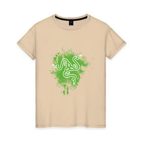 Женская футболка хлопок с принтом Razer logo green в Тюмени, 100% хлопок | прямой крой, круглый вырез горловины, длина до линии бедер, слегка спущенное плечо | razer