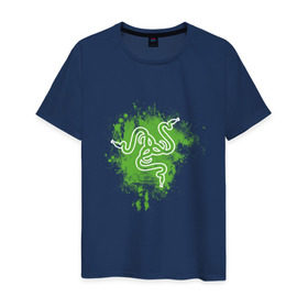 Мужская футболка хлопок с принтом Razer logo green в Тюмени, 100% хлопок | прямой крой, круглый вырез горловины, длина до линии бедер, слегка спущенное плечо. | razer