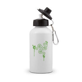 Бутылка спортивная с принтом Razer logo в Тюмени, металл | емкость — 500 мл, в комплекте две пластиковые крышки и карабин для крепления | razer