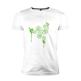 Мужская футболка премиум с принтом Razer logo в Тюмени, 92% хлопок, 8% лайкра | приталенный силуэт, круглый вырез ворота, длина до линии бедра, короткий рукав | Тематика изображения на принте: razer
