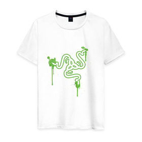 Мужская футболка хлопок с принтом Razer logo в Тюмени, 100% хлопок | прямой крой, круглый вырез горловины, длина до линии бедер, слегка спущенное плечо. | Тематика изображения на принте: razer
