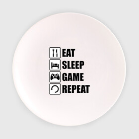 Тарелка с принтом Repeat в Тюмени, фарфор | диаметр - 210 мм
диаметр для нанесения принта - 120 мм | Тематика изображения на принте: eat | game | repeat | sleep | еда | знаки | игры | перезагрузка | сон