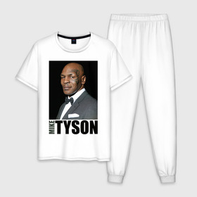 Мужская пижама хлопок с принтом Mike Tyson в Тюмени, 100% хлопок | брюки и футболка прямого кроя, без карманов, на брюках мягкая резинка на поясе и по низу штанин
 | Тематика изображения на принте: майк тайсон