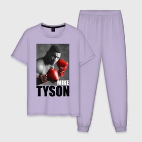 Мужская пижама хлопок с принтом Mike Tyson в Тюмени, 100% хлопок | брюки и футболка прямого кроя, без карманов, на брюках мягкая резинка на поясе и по низу штанин
 | майк тайсон