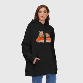 Худи SuperOversize хлопок с принтом Котосуши в Тюмени, 70% хлопок, 30% полиэстер, мягкий начес внутри | карман-кенгуру, эластичная резинка на манжетах и по нижней кромке, двухслойный капюшон
 | киса | кот | котосуши | рис | суши еда