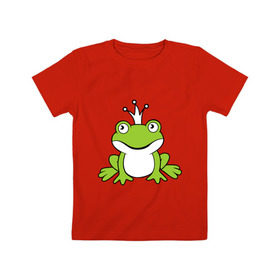 Детская футболка хлопок с принтом Царица лягушечка в Тюмени, 100% хлопок | круглый вырез горловины, полуприлегающий силуэт, длина до линии бедер | лягушка | царевна | царица