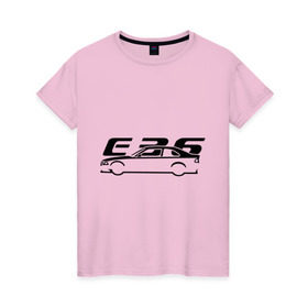 Женская футболка хлопок с принтом E36 в Тюмени, 100% хлопок | прямой крой, круглый вырез горловины, длина до линии бедер, слегка спущенное плечо | Тематика изображения на принте: bmw | e36 | автомобиль | бмв | е36