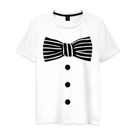 Мужская футболка хлопок с принтом Галстук бабочка в полоску 2 в Тюмени, 100% хлопок | прямой крой, круглый вырез горловины, длина до линии бедер, слегка спущенное плечо. | бабочка